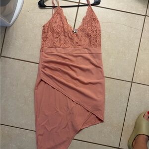 Revamped Asymmetrical Lace Dress in Coral